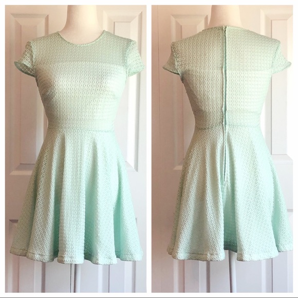B Darlin Dresses & Skirts - B. Darlin Juniors' Mint Green Fit & Flare Lace Dot Eyelet Dress